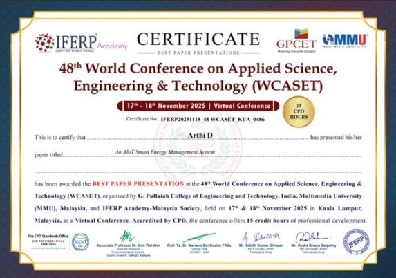 Best Paper Award Certificate