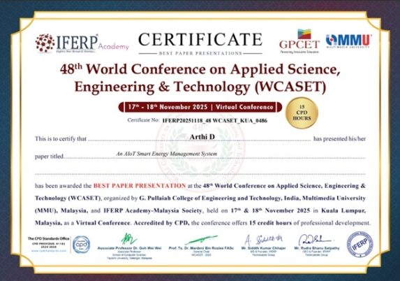 Best Paper Award Certificate